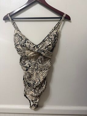 Calvin Klein Black and Ivory Snake Print One-Piece Swimsuit